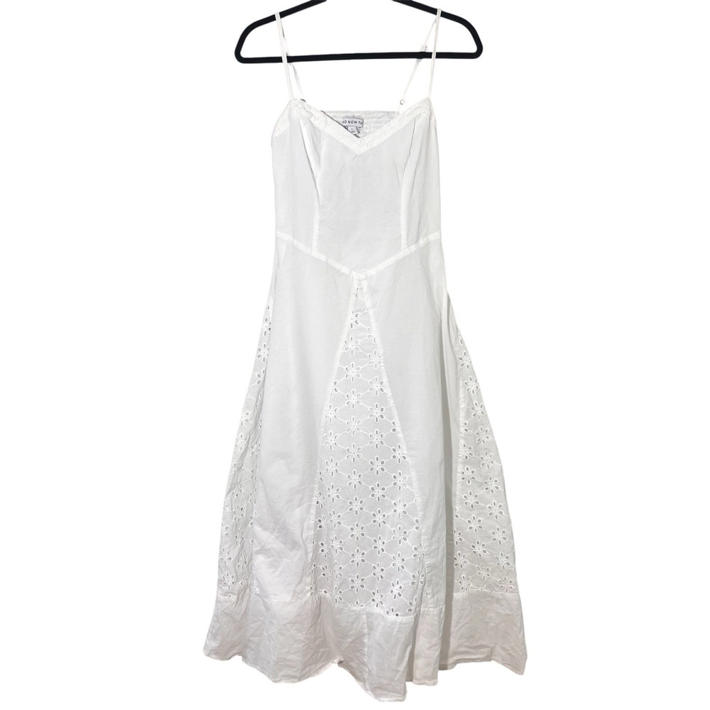 Cottage Prairie Midi Dress Size S White AND NOW THIS White Eyelet Coastal Summer